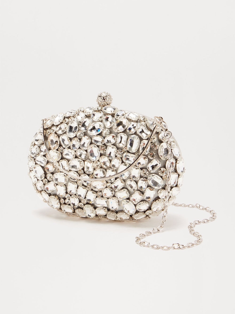 Crystal Embellished Silver Evening Clutch